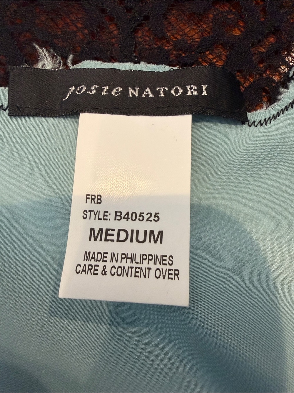 Natori seafoam Blue Slip with Black Lace Trim - Picture 4 of 8